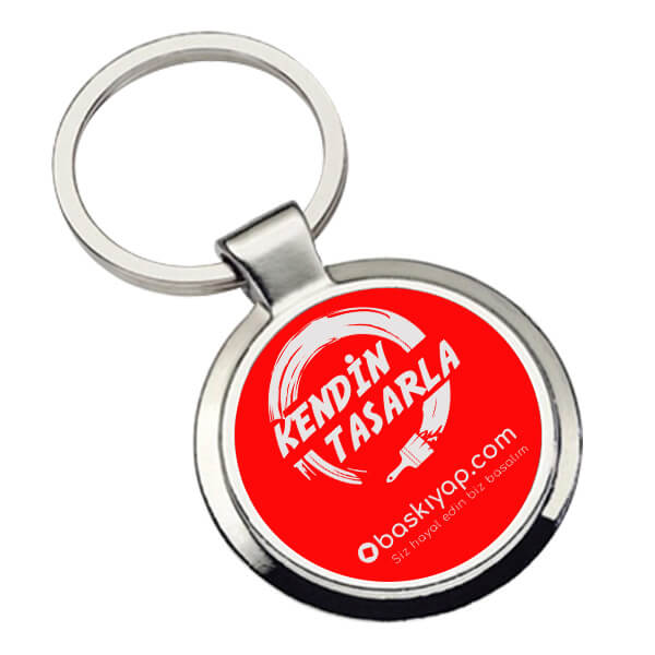 Kişiye Özel Kırmızı Daire Anahtarlık - Lazer Kazıma