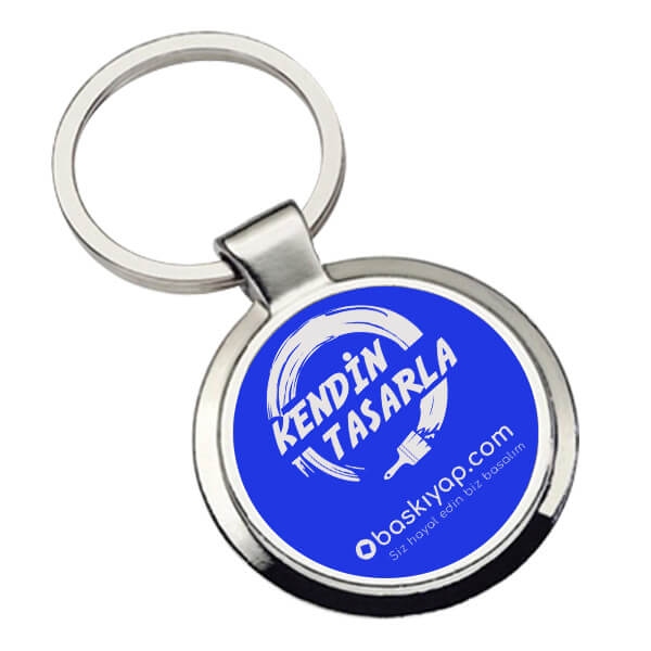 Kişiye Özel Mavi Daire Anahtarlık - Lazer Kazıma görsel