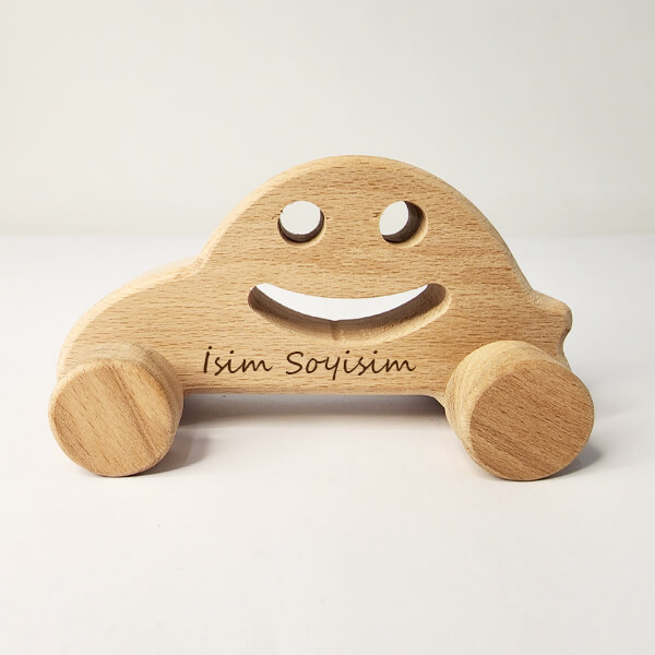 Kişiye Özel Ahşap Gülen Yüz | Emoji Araba