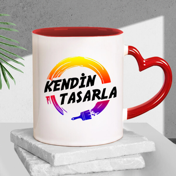 Kişiye Özel Baskılı Kalp Kulplu Kupa Bardak - Görsel 1