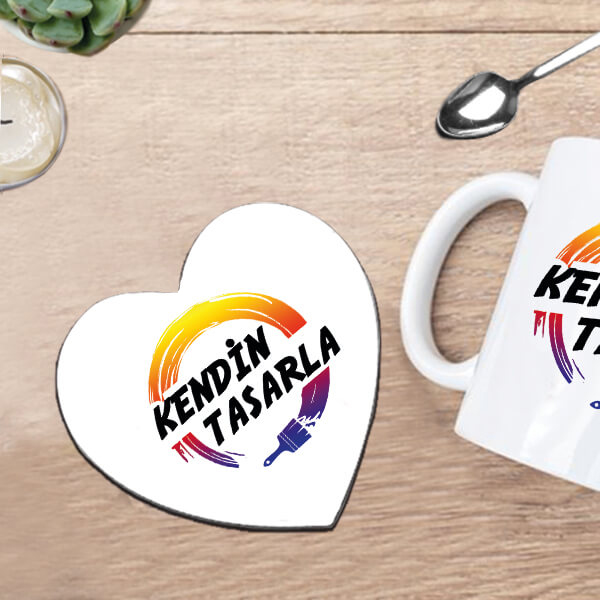 Kişiye Özel Kalpli Bardak Altlığı görsel