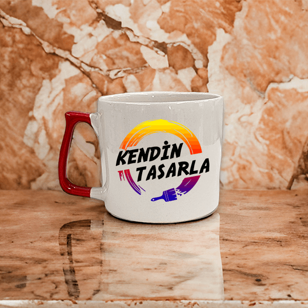 Kişiye Özel Kırmızı Saplı Seramik Latte Fincanı görsel