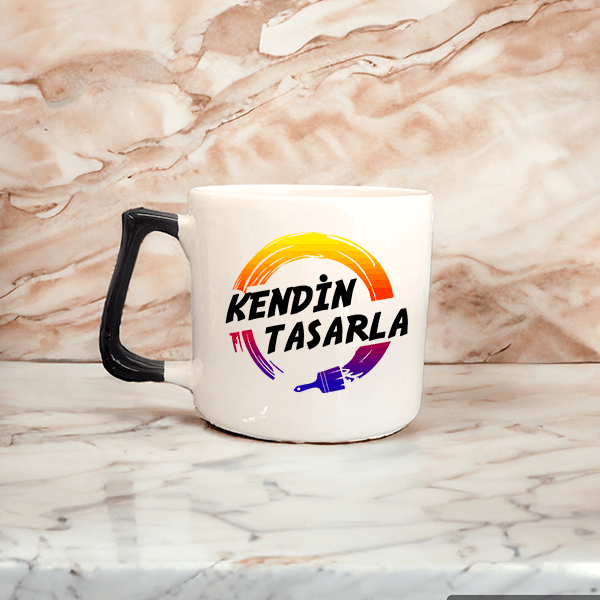 Kişiye Özel Siyah Saplı Seramik Latte Fincanı görsel