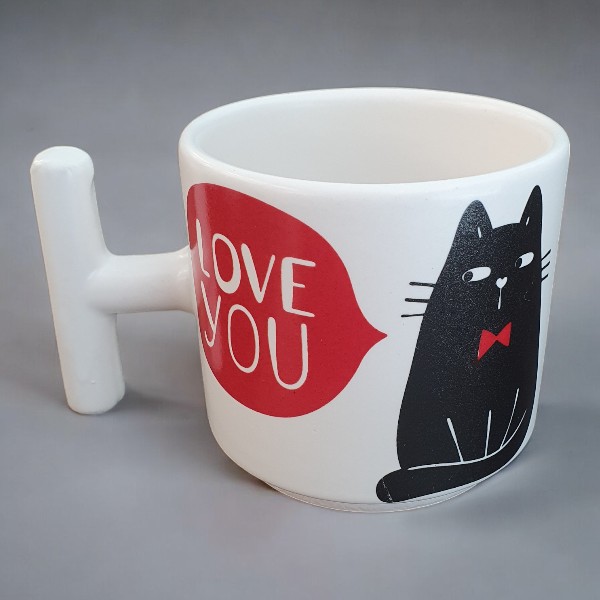 Kara Kedi Baskılı Fincan T Kulp