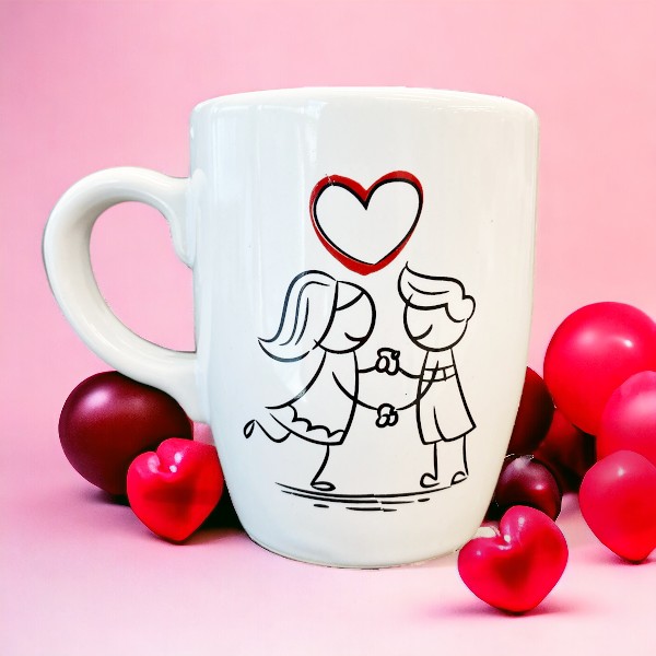 Kalpli Sevgiliye Özel Oval Kupa Bardak görsel