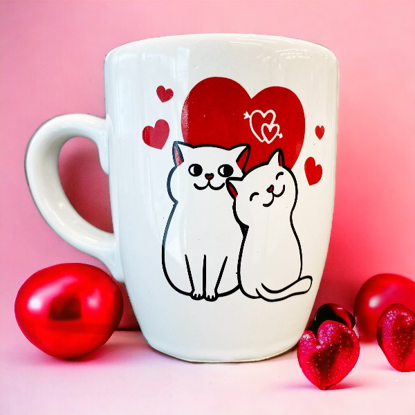 Kedi Kalpli Oval Kupa Bardak görsel