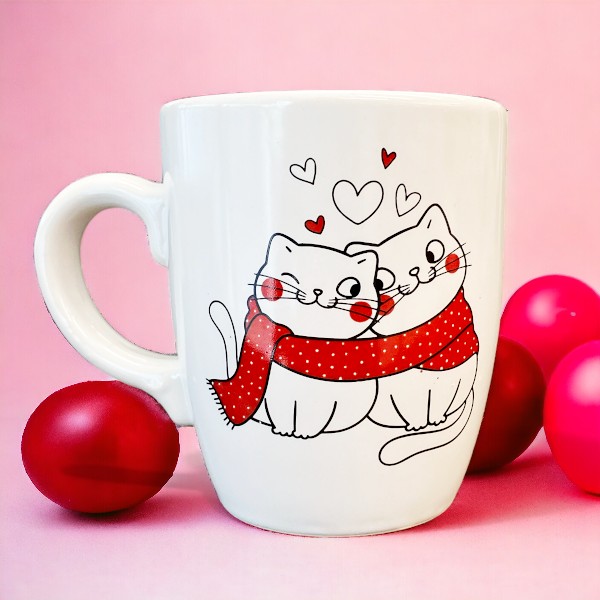 Sevimli Kedili Oval Kupa Bardak