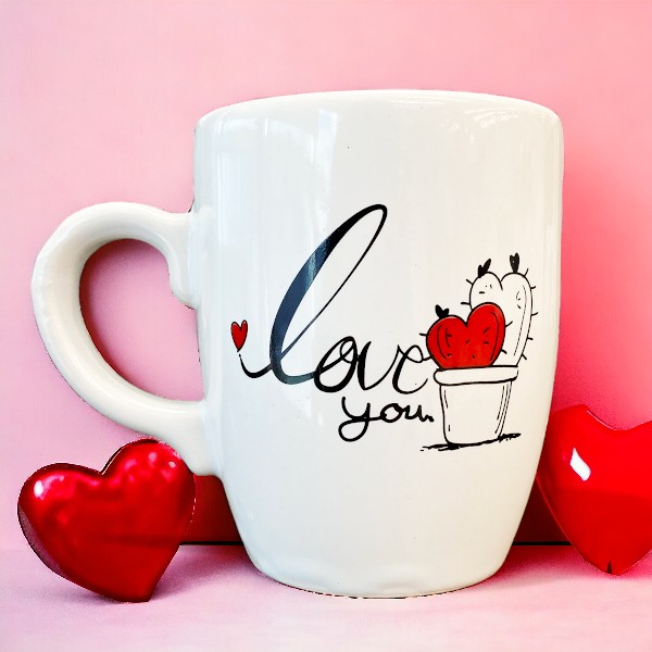 Love You Kaktüs Oval Kupa Bardak