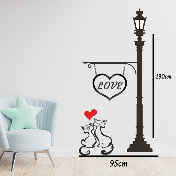 Sokak Lambası Ve Kediler Duvar Sticker görsel