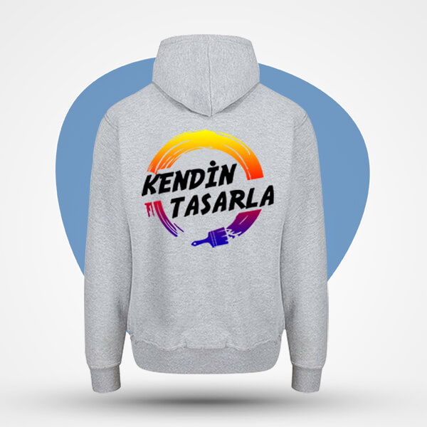 Kişiye Özel Fermuarlı Baskılı Gri Sweatshirt (Hoodie)