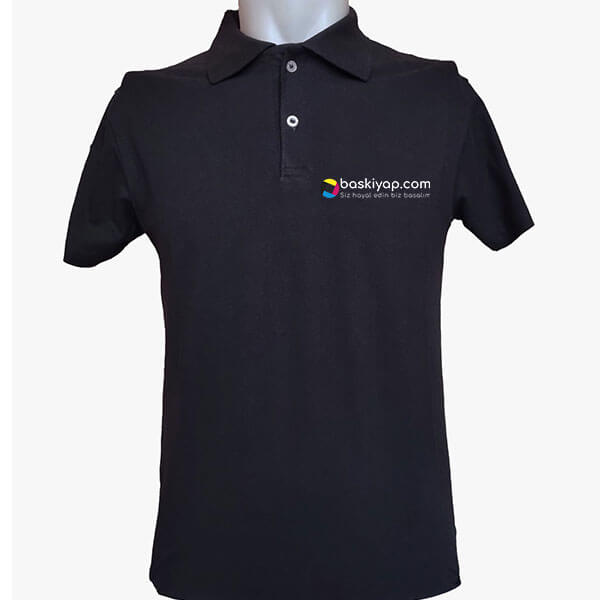 Kendin Tasarla Baskılı Kişiye Özel Polo Yaka Siyah Tişört