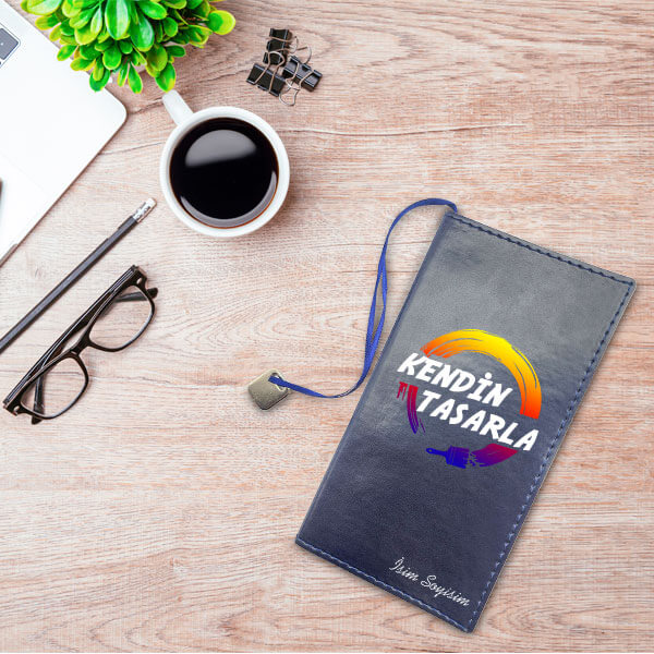 Kişiye Özel Lacivert Suni Deri Not Defteri | 9*17 Cm görsel