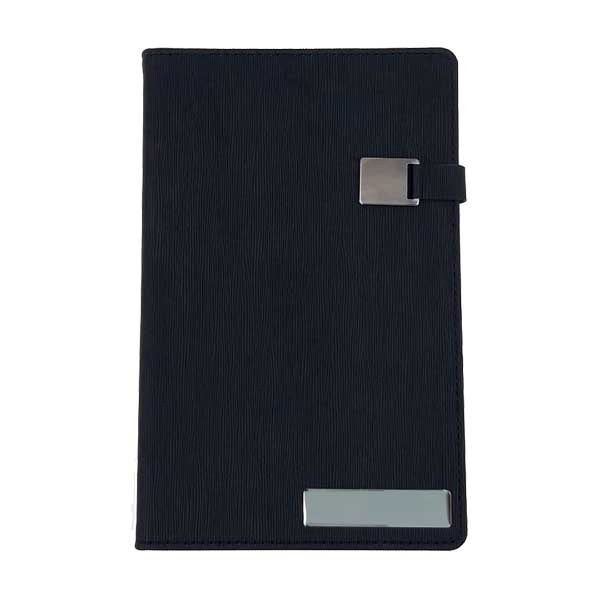 Tarihsiz Çizgili Mıknatıslı Metal Plakalı Siyah Defter