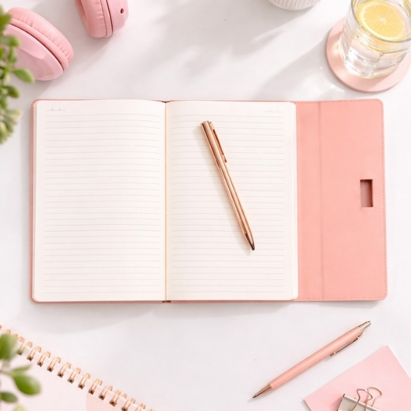 Lizy Kapaklı & Kalemli Not Defteri Soft Pembe görsel
