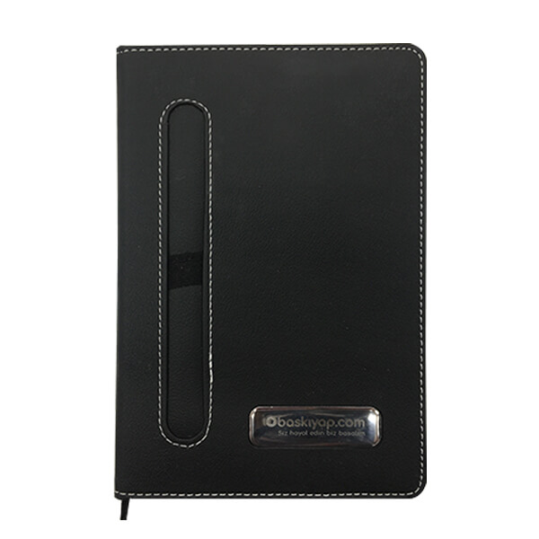 Tarihsiz Çizgili Siyah Metal Plakalı Ajanda/Defter 13x21cm