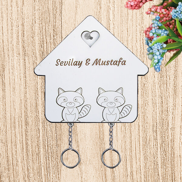 Kişiye Özel İki Anahtarlıklı Anahtar Askısı | Rakunlu