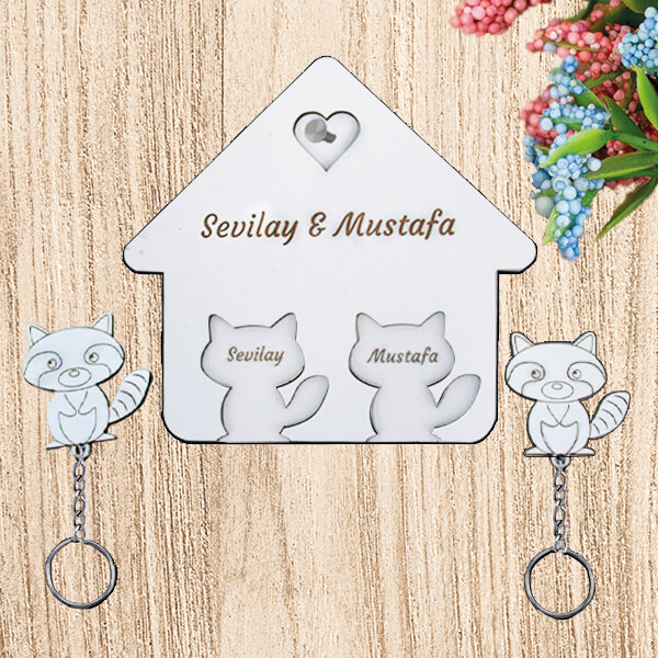 Kişiye Özel İki Anahtarlıklı Anahtar Askısı | Rakunlu