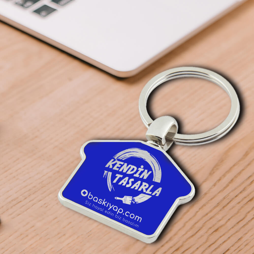 Ev Şeklinde Anahtarlık - Mavi - Görsel 1