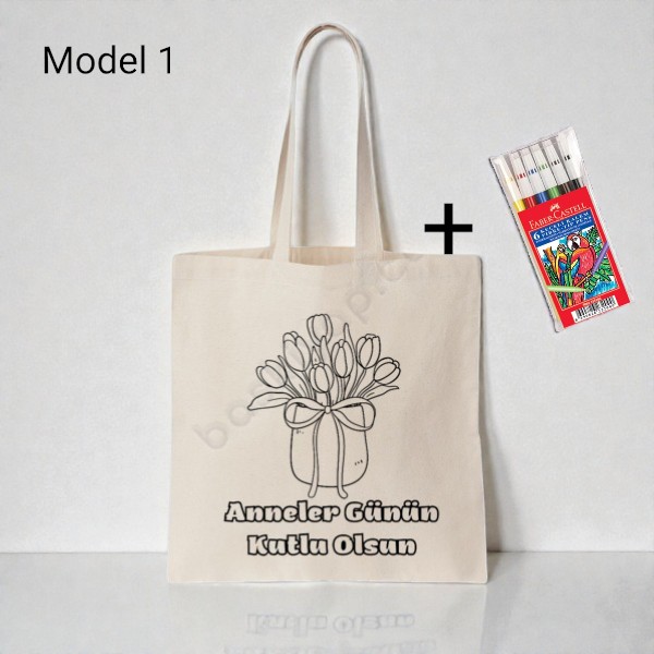 Anneler Gününe Özel Boyama Çanta 5'Li  + Keçeli Kalem Hediyeli görsel