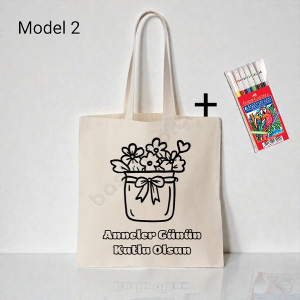 Anneler Gününe Özel Boyama Çanta 5'Li  + Keçeli Kalem Hediyeli görsel