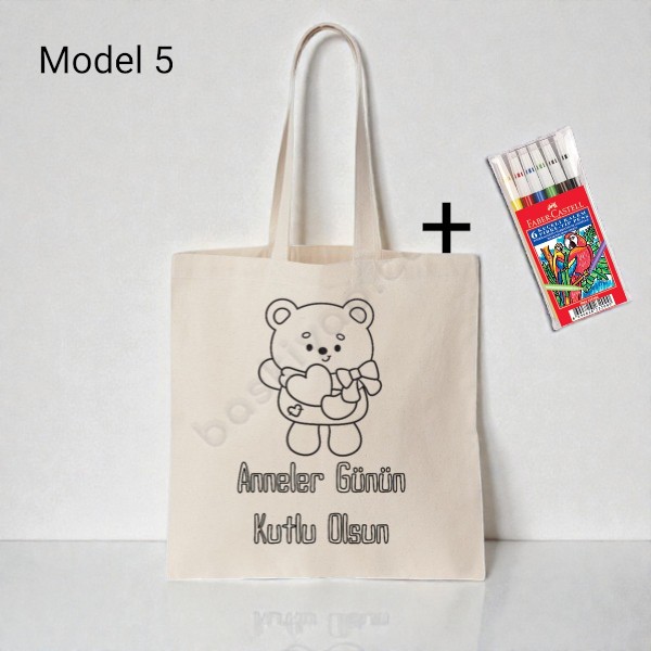 Anneler Gününe Özel Boyama Çanta 5'Li  + Keçeli Kalem Hediyeli görsel