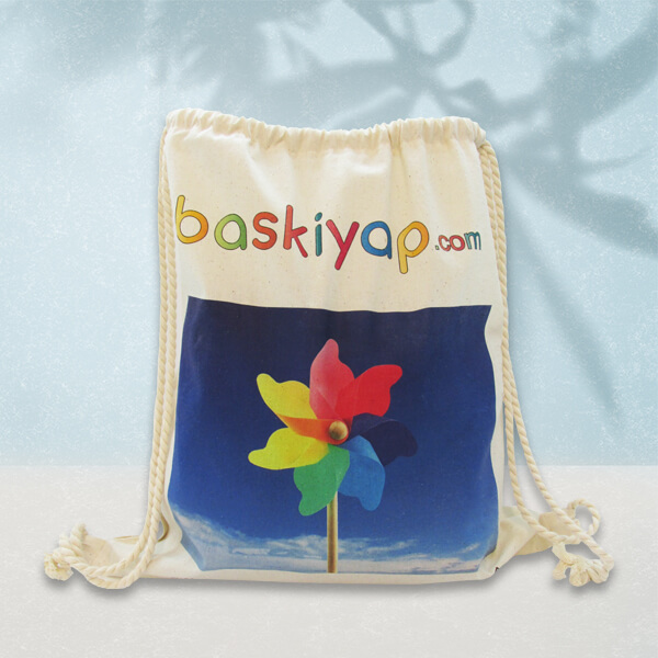 Kişiye Özel İp Büzgülü Ham Bez Sırt Çantası görsel