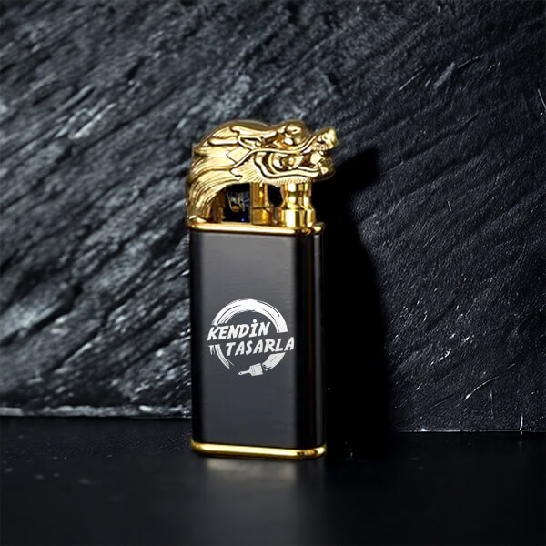 Kişiye Özel Gold Ejderha Başlı Manyetolu Çakmak