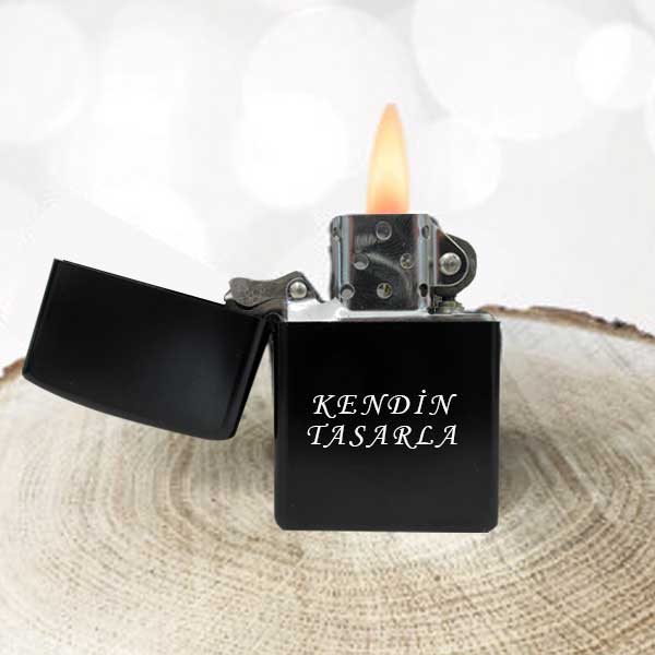 Kişiye Özel Benzinli Siyah Metal Çakmak - Benzinli - Görsel 1