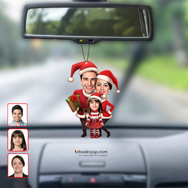 3 Kişilik Fotoğraflı Kişiye Özel Yılbaşı Dikiz Ayna Süsü Biblo görsel