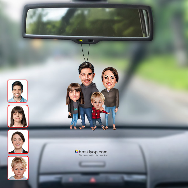 4 Kişilik Aile Dikiz Ayna Süsü Kişiye Özel - Görsel 1