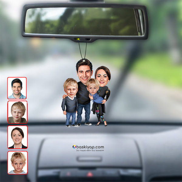 4 Kişilik Fotoğraflı Bebekli Aile Dikiz Ayna Süsü Biblo