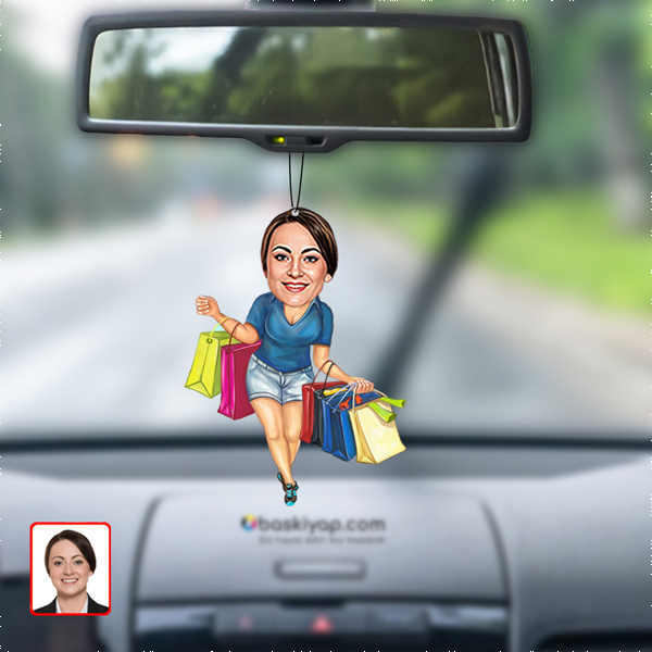 Alışveriş Seven Kadın Dikiz Aynası Süsü görsel