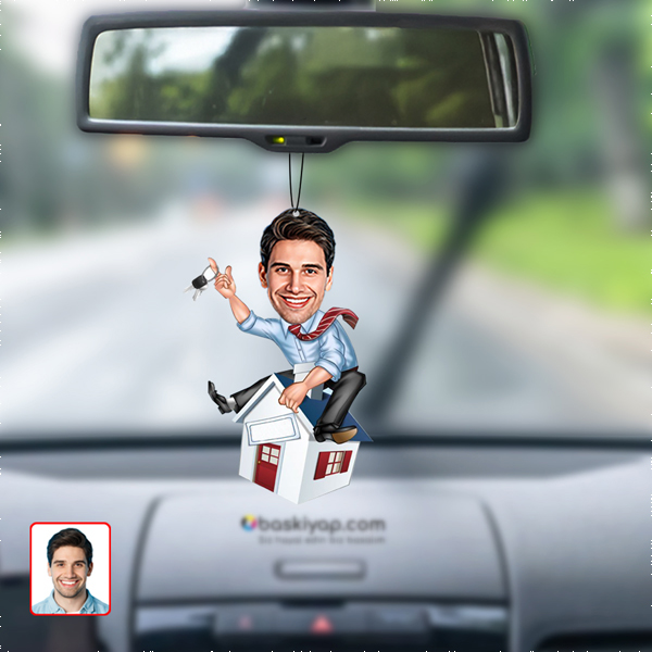 Emlakcı Karikatür Erkek Dikiz Ayna Süsü görsel