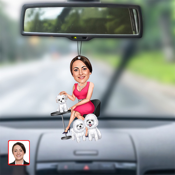 Köpek Seven Kadın Dikiz Ayna Süsü görsel