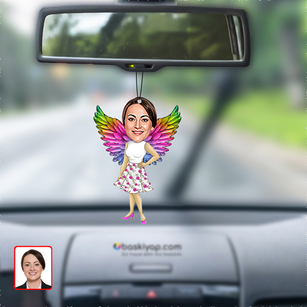 Melek Kanatlı Karikatür Bayan Dikiz Ayna Süsü görsel