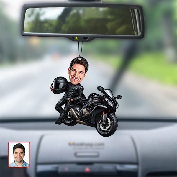 Motorcu Erkek Dikiz Ayna Süsü Karikatür görsel