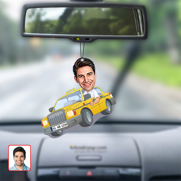 Taksi Karikatür Dikiz Ayna Süsü görsel