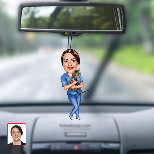 Veteriner Karikatür Dikiz Ayna Süsü Kişiye Özel Fotoğraflı görsel