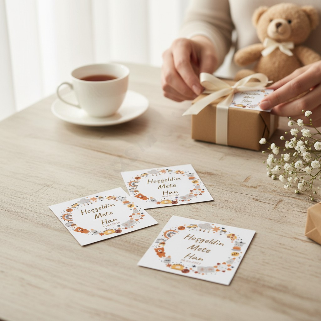 Baby Shower Kağıt Sticker Kare(Yapışkanlı) görsel