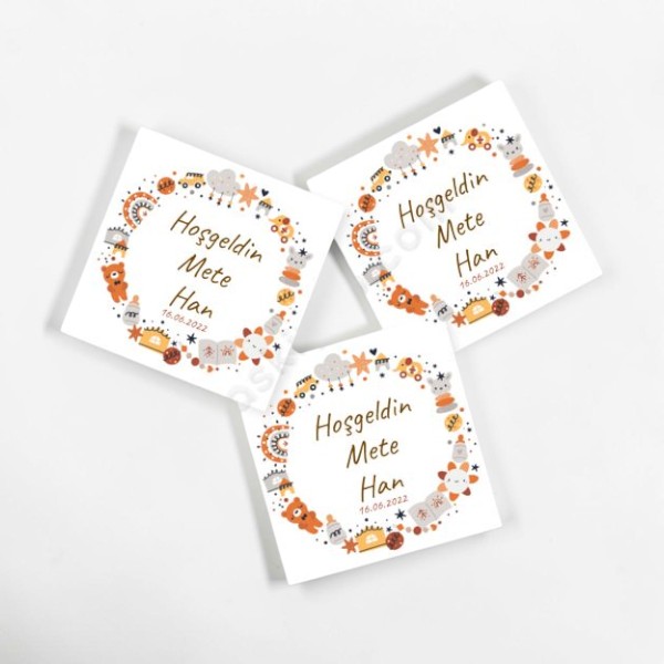 Baby Shower Kağıt Sticker Kare(Yapışkanlı) görsel