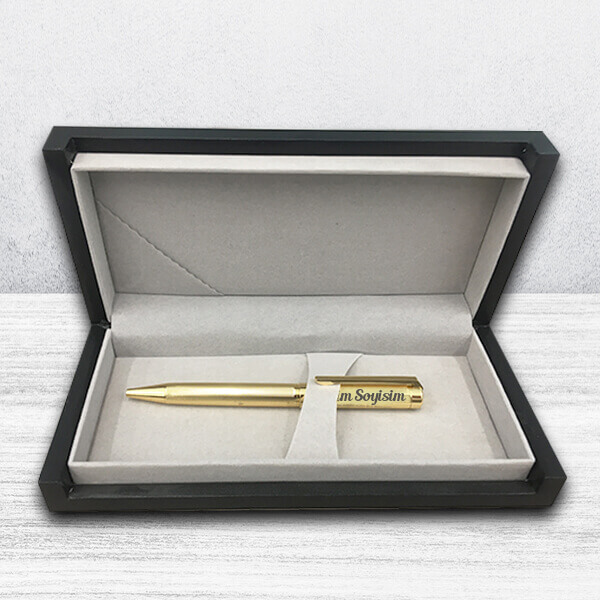 İsme Özel Altın Sarı Tükenmez Kalem | Kutulu