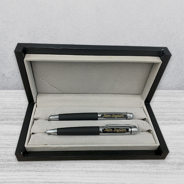 İsme Özel Gümüş-Siyah Kalem Seti