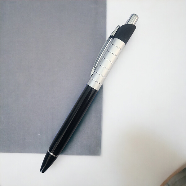 Kişiye Özel Gümüş Çizgili Metal Lazer Kazıma Tükenmez Kalem görsel