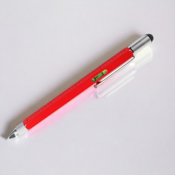 Kişiye Özel Su Terazili Cetvelli Tornavidalı Kırmızı Mühendis Kalemi