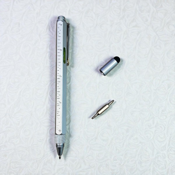 Kişiye Özel Su Terazili Cetvelli Tornavidalı Gri Mühendis Kalemi