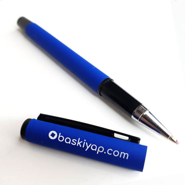 Kişiye Özel Silikon Kaplama Mavi Metal Kalem