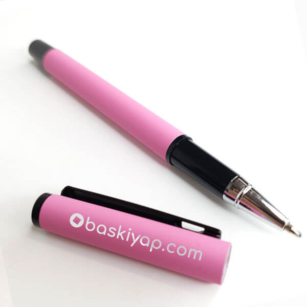 Kişiye Özel Pembe Silikon Kaplama Metal Kalem
