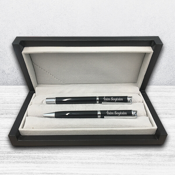 İsme Özel Siyah Kalem Seti-3 | Kutulu