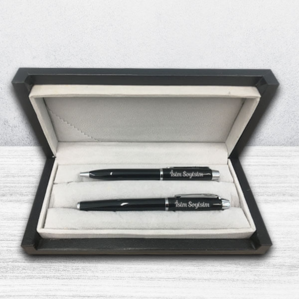 İsme Özel Siyah Kalem Seti-5 | Kutulu
