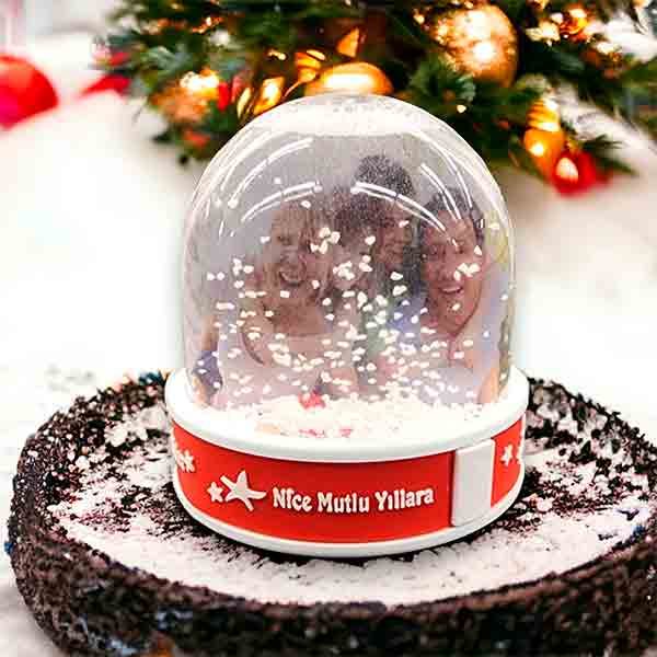Kişiye Özel Fotoğraflı Kırmızı Kar Küresi
